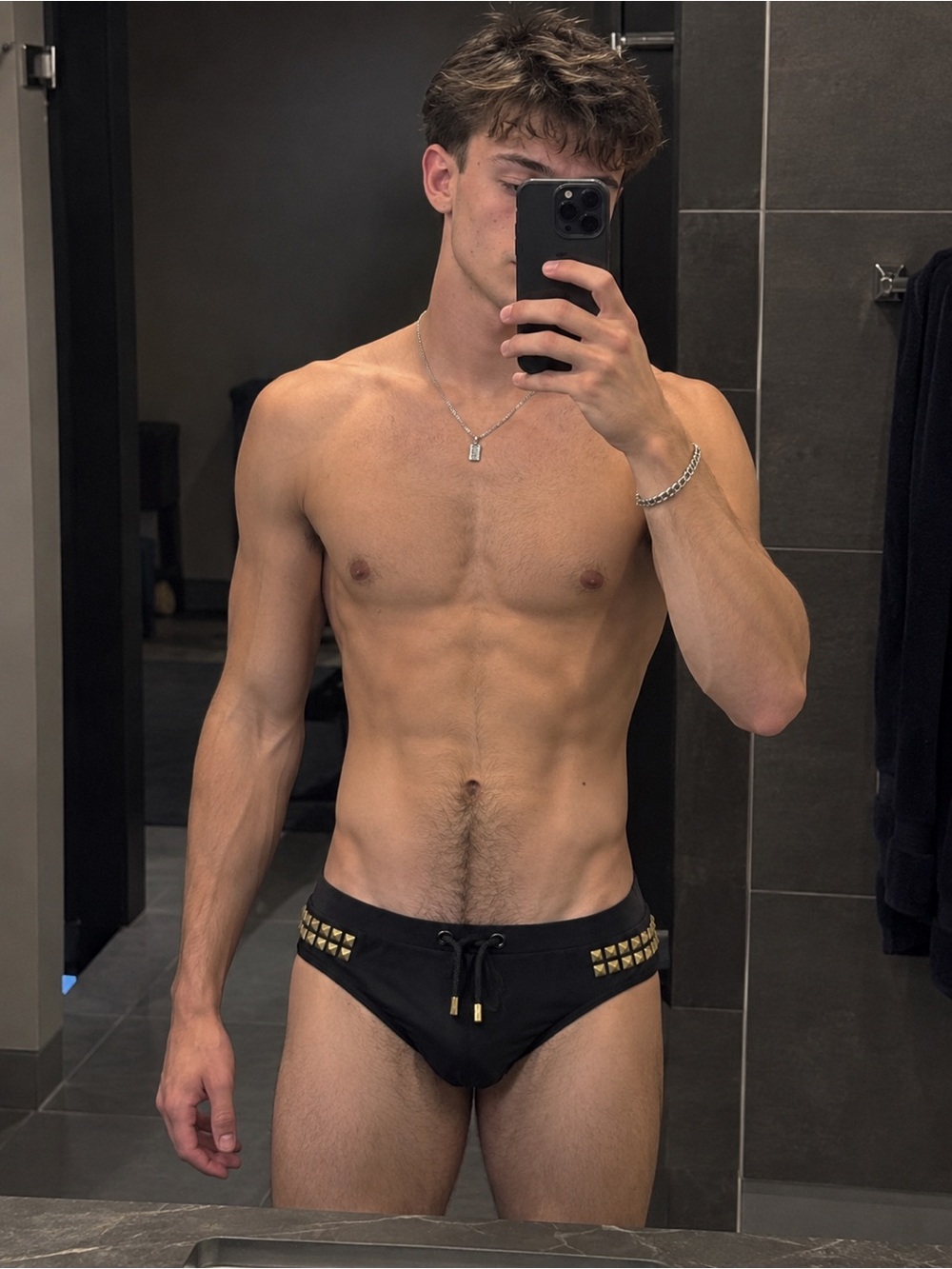 Men's Black Swim Brief with Gold Stud Details size S Marcuse